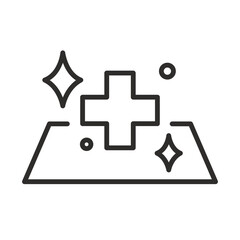medical cross with shiny surface icon, sterile sign, clean thin line vector illustration