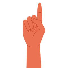 Human hand showing number one with the index finger raised. Finger-counting. Math and education. Sign language or counting concept. Vector illustration in cartoon style. Isolated on white
