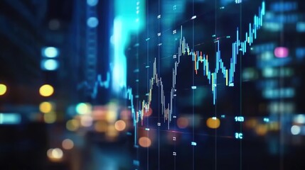 Financial Chart Overlay on Cityscape at Night