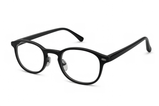 Stylish black eyeglasses with rounded frames isolated on a transparent background, perfect for vision correction or fashion accessory