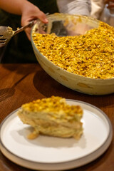 Pistachio Tiramisu served on plate in the restaurant