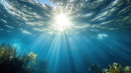 Fototapeta premium Sunlight Streaming Through Ocean Surface