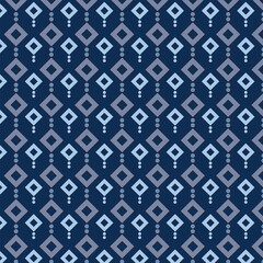 Doodle shapes motif continuous blue background. Modern fabric design textile swatch ladies dress, men's shirt all over print block.