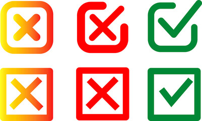 Check and Cross Icons: Approval Denial Symbols, 
Tick Mark and X Set: Correct Incorrect Graphics, 
Selection Box Icons: Yes No Indicators.
