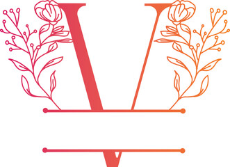 Gradient letter V floral logo design