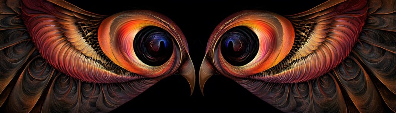 Intricate owl eyes in a dark background.