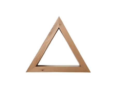 A wooden triangle-shaped shelf or wall decor, made of light-colored wood.png, A wooden triangle-shaped shelf or wall decor, made of light-colored wood