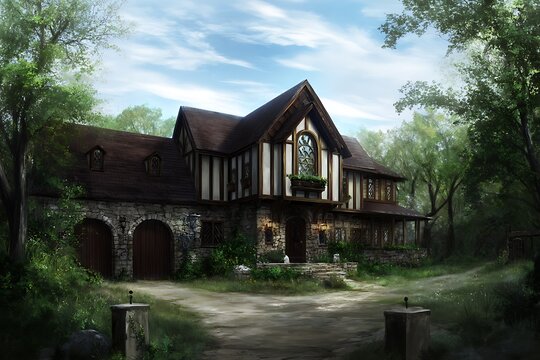 Quaint house nestled among lush greenery