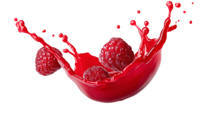 Raspberry splash with fresh berries isolated on white