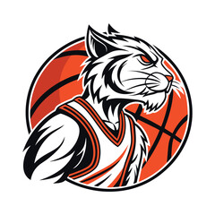 White Tiger Basketball Mascot Logo with Orange Ball

