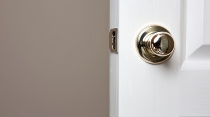 A white door with a gold doorknob.