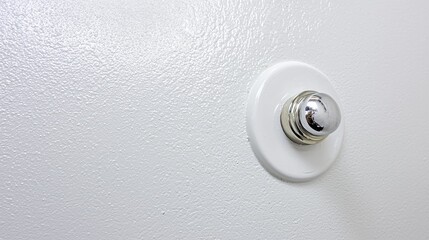 A white wall with a silver knob.
