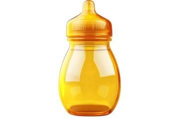 A gleaming amber baby bottle symbolizing nourishment and gentle care for infants against a on transparent background