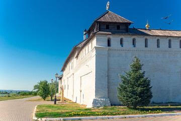 White fotification wall of the Assumption Sviyazhsk Monastery. Russia