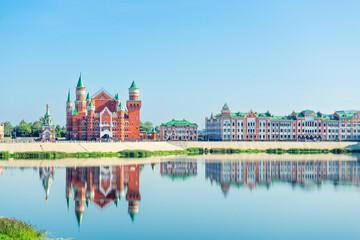 Picturesque Republican Puppet Theater in Yoshkar-Ola on the river embankment. Russia