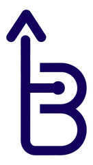 A stylized letter b with an arrow pointing upwards in dark blue on a white background design element