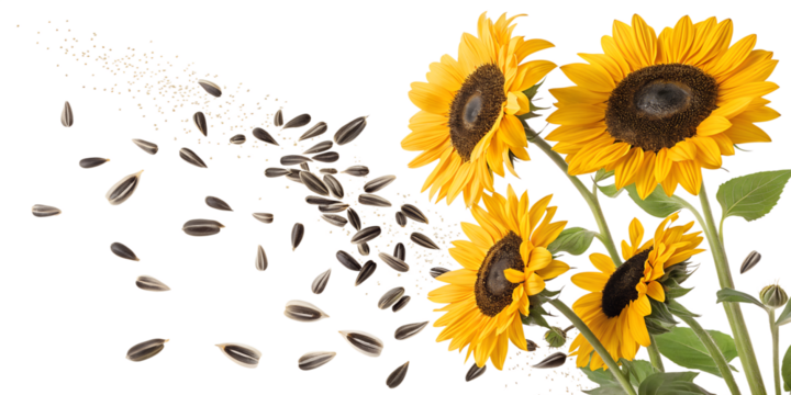 Sunflowers gracefully dispersing seeds in a vibrant and radiant display of nature's beauty during a warm summer afternoon Generative AI