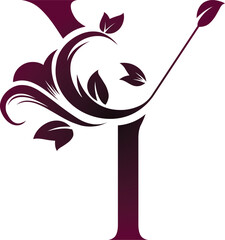 Serif letter Y with burgundy floral design