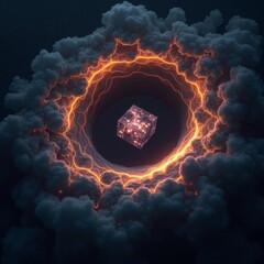 Glowing Cube in Cloud Ring