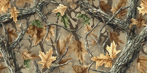 Camo Pattern with Leaves and Branches