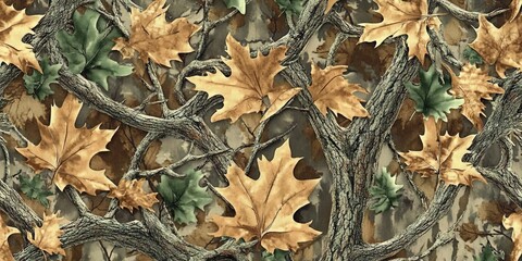 Camo Pattern with Oak Leaves and Branches