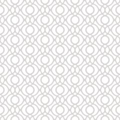 Abstract geometric ornamental seamless pattern in oriental style. Elegant gray and white vector ornament texture with curved lines, grid, net, lattice. Subtle intricate background. Repeating design