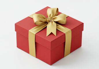 Fototapeta premium Red Gift Box with Gold Ribbon Bow - A red gift box adorned with a gold ribbon bow, symbolizing celebration, generosity, surprise, appreciation, and joy