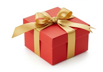 Obraz premium Red Gift Box with Gold Ribbon Bow - A red gift box with a gold ribbon symbolizes celebration, generosity, surprise, appreciation, and joy. Perfect for holidays or special occasions