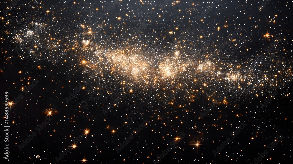 Poster a breathtaking view of the night sky reveals a radiant galaxy. stars twinkle with varying intensitie