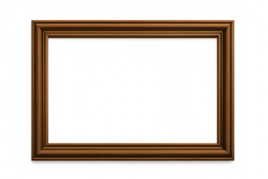 Wooden picture frame with transparent background isolating the frame, perfect for showcasing artwork or photos