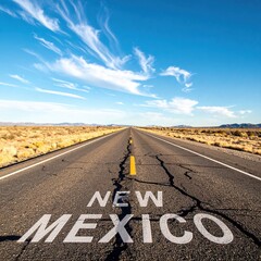 Scenic highway in new mexico desert under clear blue sky