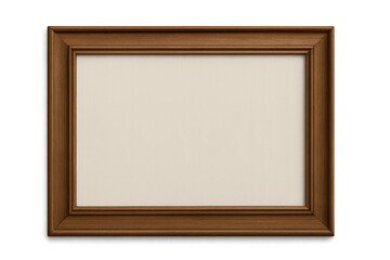 Fototapeta premium Blank wooden picture frame with cream-colored matte, minimalist design featuring clean lines and white background for displaying art or photography