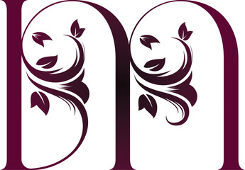 Serif letter M with burgundy floral design