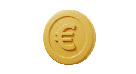 A single gold euro coin with the euro symbol on a white background in a studio setting
