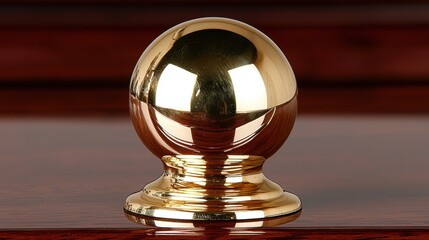 A shiny gold ball on a base.