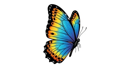 Bright Blue and Yellow Butterfly Vector Illustration on White Background