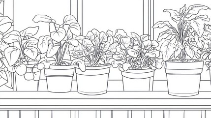 Indoor plants potted on windowsill, gardening hobby, sunlight background