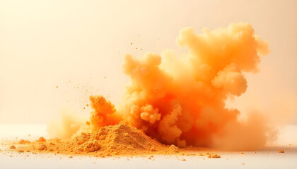 Realistic dust explosion effect with scattered dirt particles and fine powder cloud, isolated on a transparent background