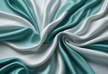 Fototapeta premium Teal and Silver Flowing Silk Fabric