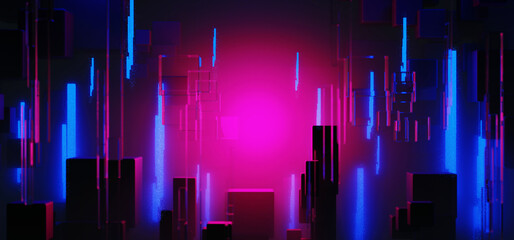3d illustration rendering of y2k 2000s gamer technology futuristic fantasy metaverse cyberpunk sci-fi display podium abstract background neon-glow © issaronow