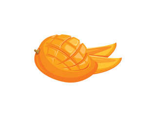 Ripe fresh mango with slices with white background