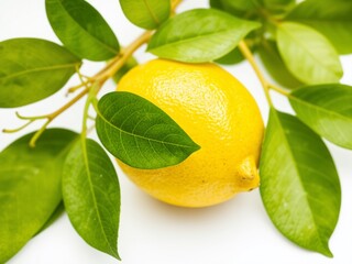 Isolated Lemon and Leaves - Healthy Fruit Photography