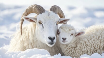 Obraz premium Mother and lamb in snow
