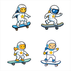 Astronaut Playing Skateboard With Star Cartoon 
