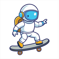Astronaut Playing Skateboard With Star Cartoon 