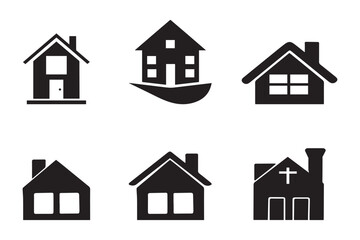 Fototapeta premium Set of black house icons representing home and real estate with roof window door designs