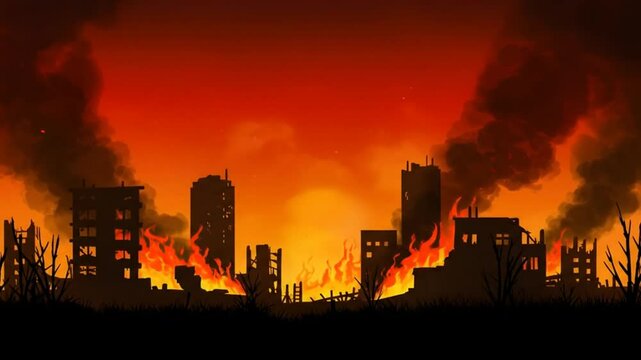 Cityscape destroyed by fire