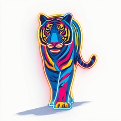 Neon glowing tiger urban street art 