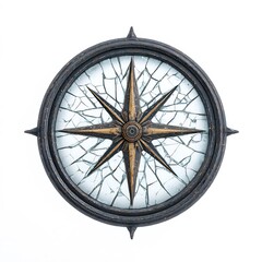 Cracked pirate compass on white background