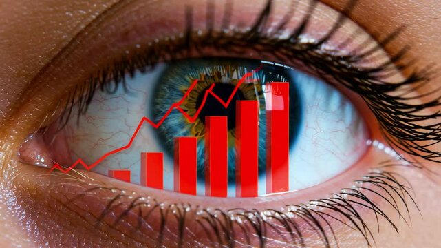 Close-up of an eye with a financial graph overlay, symbolizing vision and market trends in business